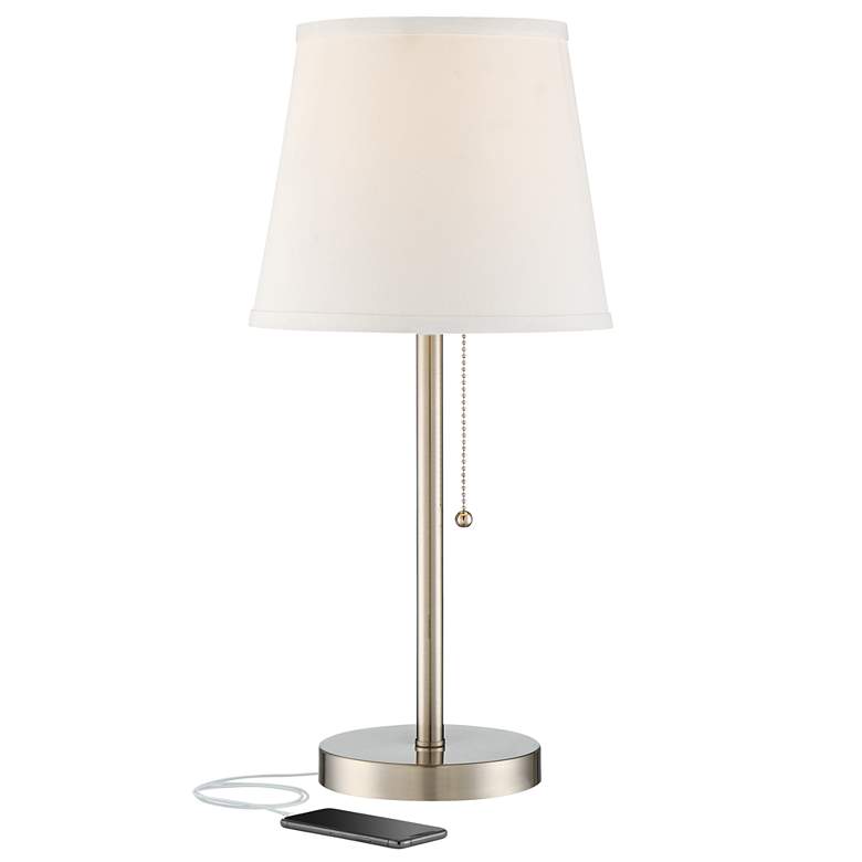 Image 2 360 Lighting Flesner 20 inch High Brushed Nickel Outlet and USB Table Lamp