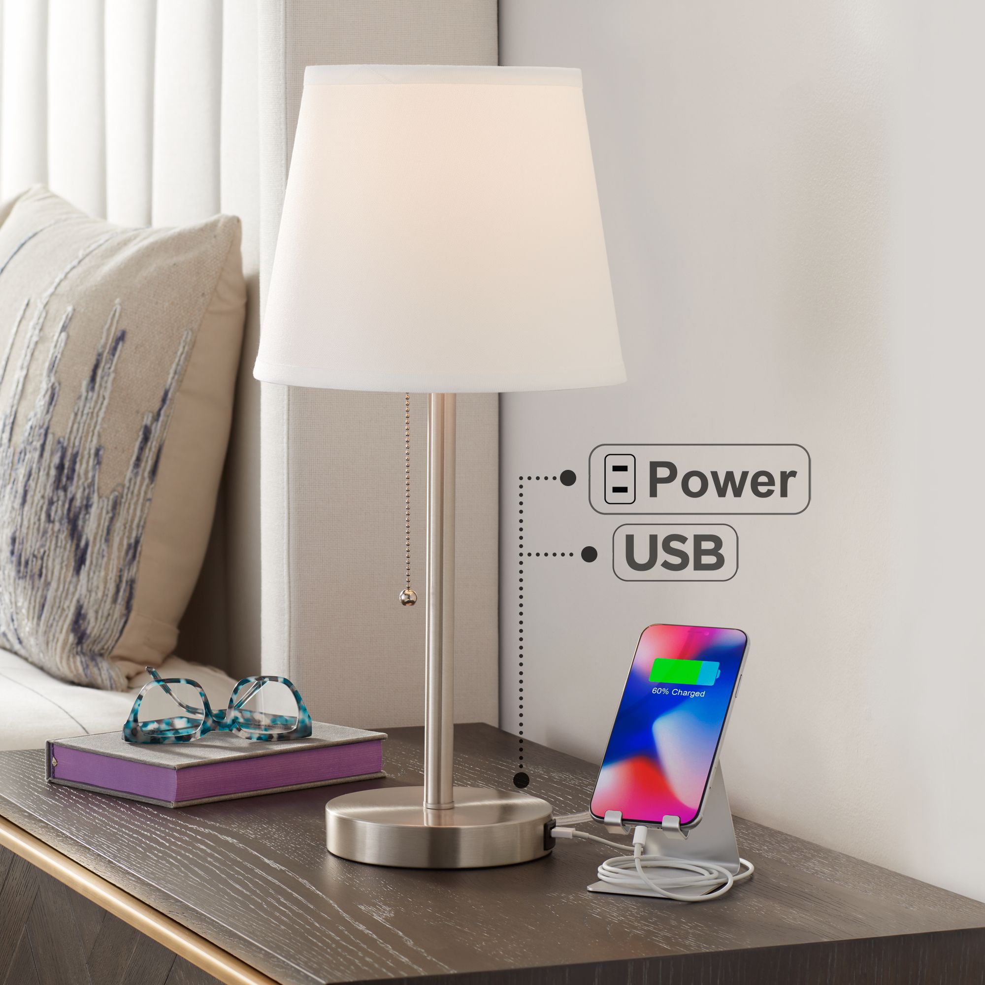 Bedside lamp hot sale with outlet