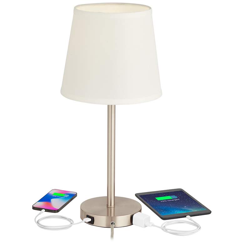 Image 3 360 Lighting Flesner 20 inch High Brushed Nickel Outlet and USB Table Lamp more views