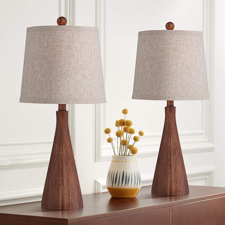 Image 1 360 Lighting Fraiser Modern Cone Faux Wood Table Lamps Set of 2