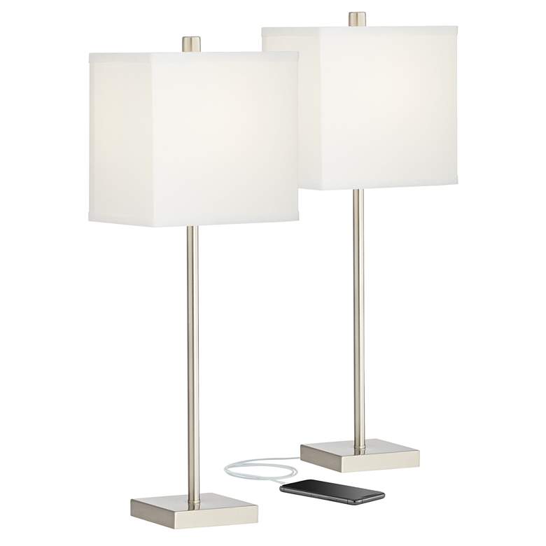 Image 2 360 Lighting Franco 26 1/2 inch Modern Stick USB Table Lamps Set of 2