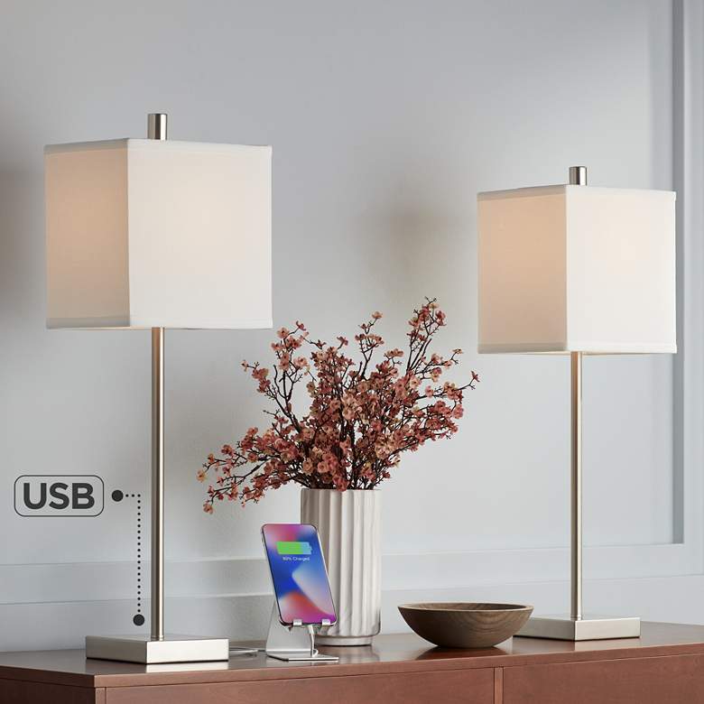 Image 7 360 Lighting Franco 26 1/2 inch Modern Stick USB Table Lamps Set of 2 more views