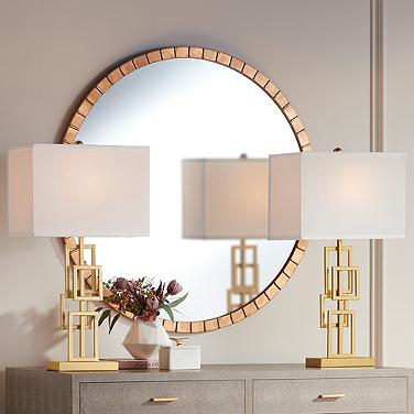 360 Lighting Gale 26" Golden Grid Open Base Table Lamps Set of 2