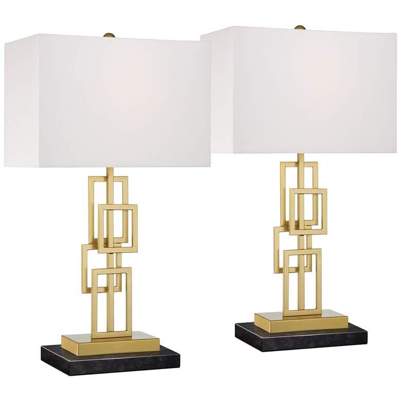 Image 1 360 Lighting Gale 26" Golden Grid Table Lamps with Black Marble Risers