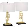 360 Lighting Gale 26" Golden Grid Table Lamps with Black Marble Risers