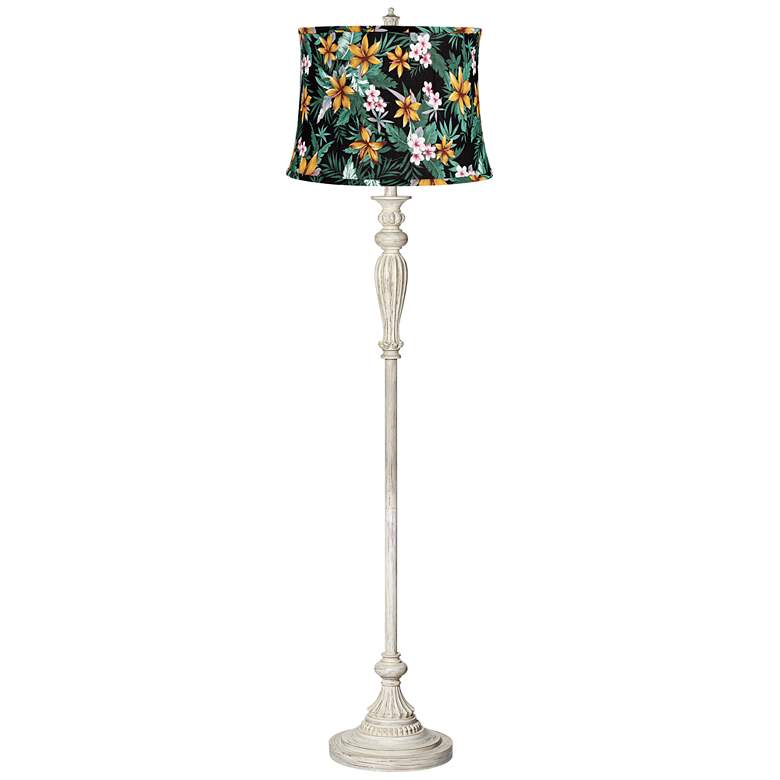 Image 1 360 Lighting Garden Flowers Print Shade Vintage Chic White Floor Lamp