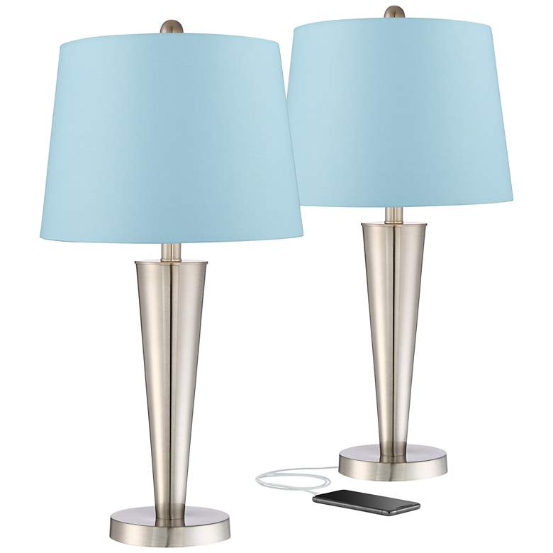 Image 1 360 Lighting Geoff 26 inch Blue and Nickel USB Table Lamps Set of 2