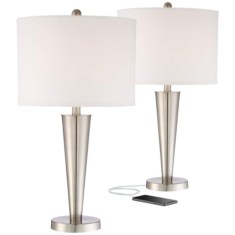 Image 3 360 Lighting Geoff 26 inch Brushed Nickel USB Table Lamps Set of 2