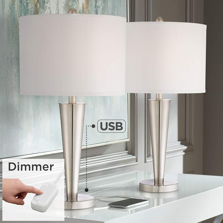 Image 1 360 Lighting Geoff 26" High Nickel USB Lamps Set of 2 with Dimmers