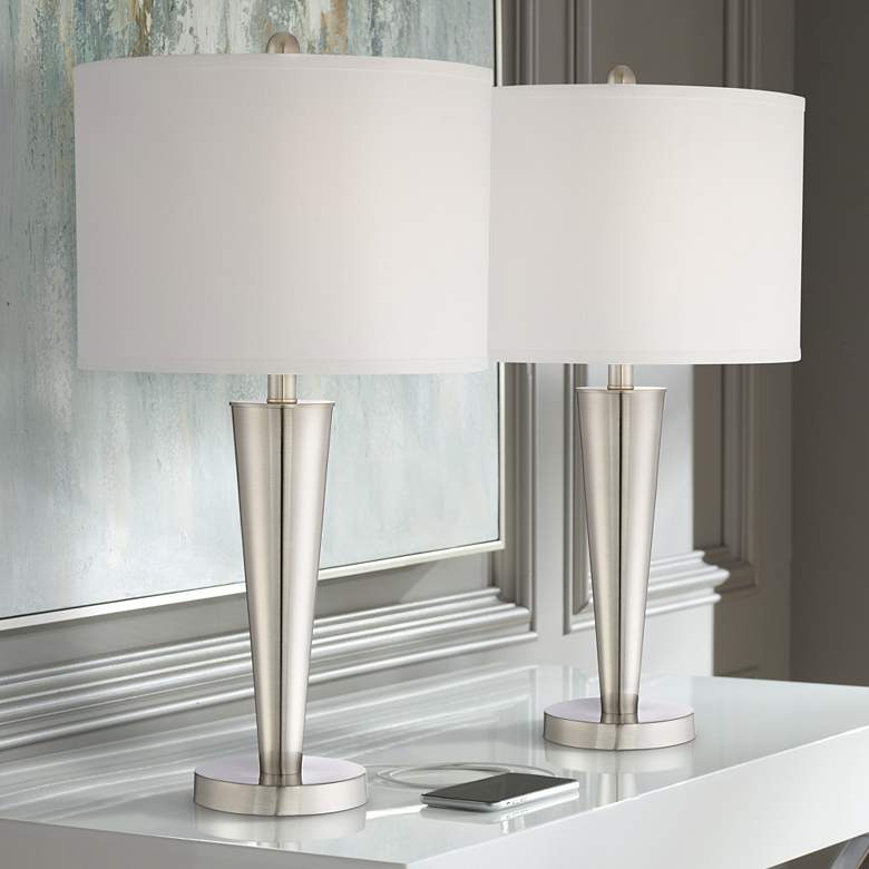 Image 1 360 Lighting Geoff 26 inch High Nickel USB Lamps Set of 2 with Dimmers