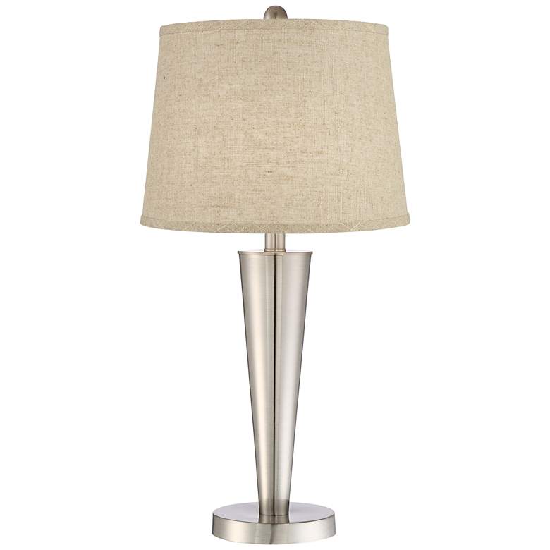 Image 4 360 Lighting Geoff Brushed Nickel USB Burlap Linen Table Lamps Set of 2 more views