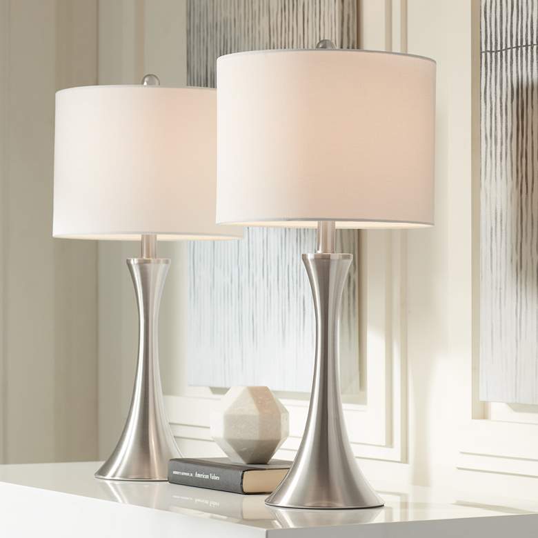Image 1 360 Lighting Gerson Brushed Nickel LED Table Lamps with Dimmers Set of 2