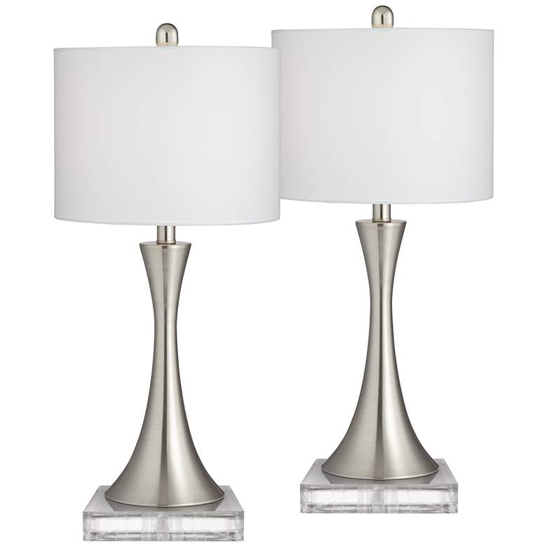 Image 1 360 Lighting Gerson Nickel Table Lamps with Dimmers and Square Risers