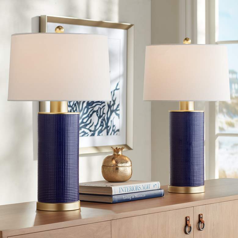 Image 1 360 Lighting Gilson 24 5/8" Gold Blue Modern Ceramic Lamps Set of 2