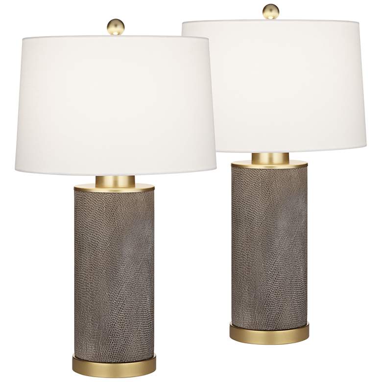 Image 2 360 Lighting Gilson Gold Textured Gray Modern Ceramic Table Lamps Set of 2