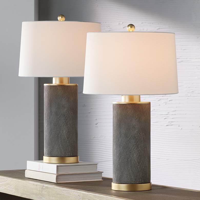 Image 1 360 Lighting Gilson Gold Textured Gray Modern Ceramic Table Lamps Set of 2