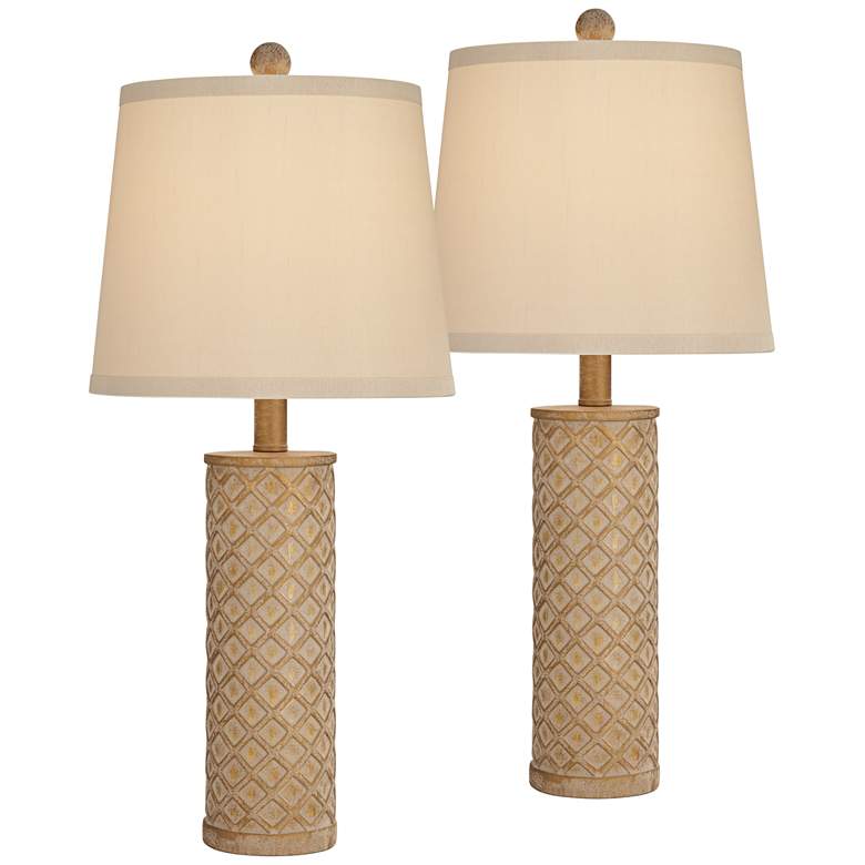 Image 2 360 Lighting Gisele 24 inch Gold Wash Lattice Column Table Lamps Set of 2