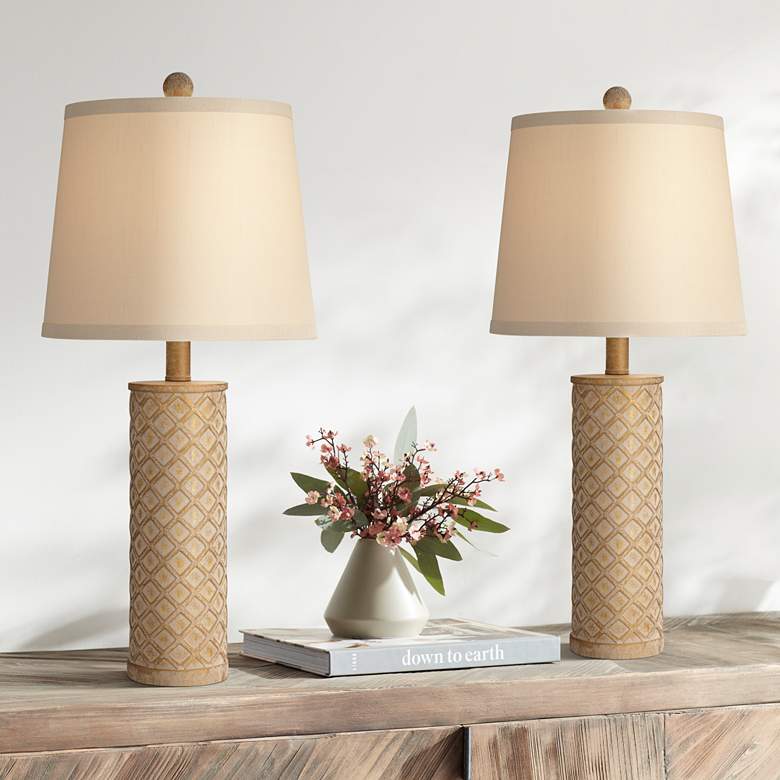 Image 1 360 Lighting Gisele 24 inch Gold Wash Lattice Column Table Lamps Set of 2