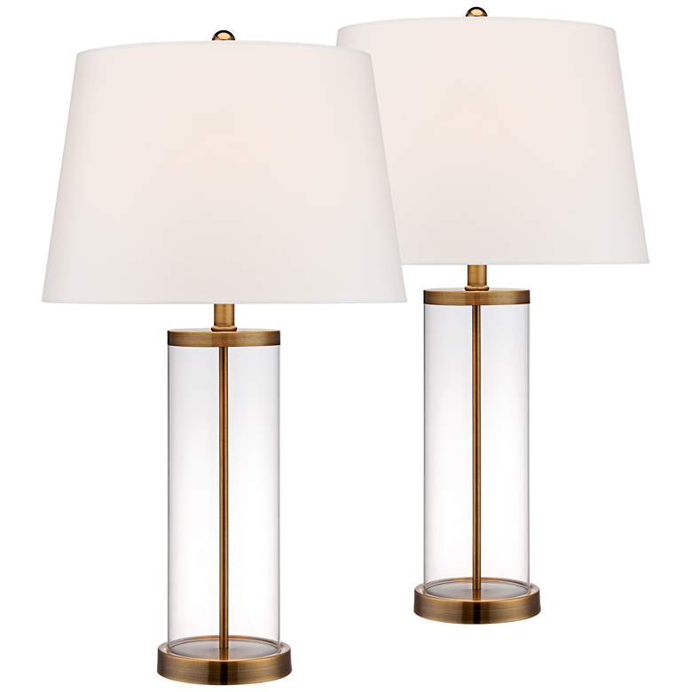 Image 2 360 Lighting Glass and Gold Cylinder Fillable Table Lamp Set of 2