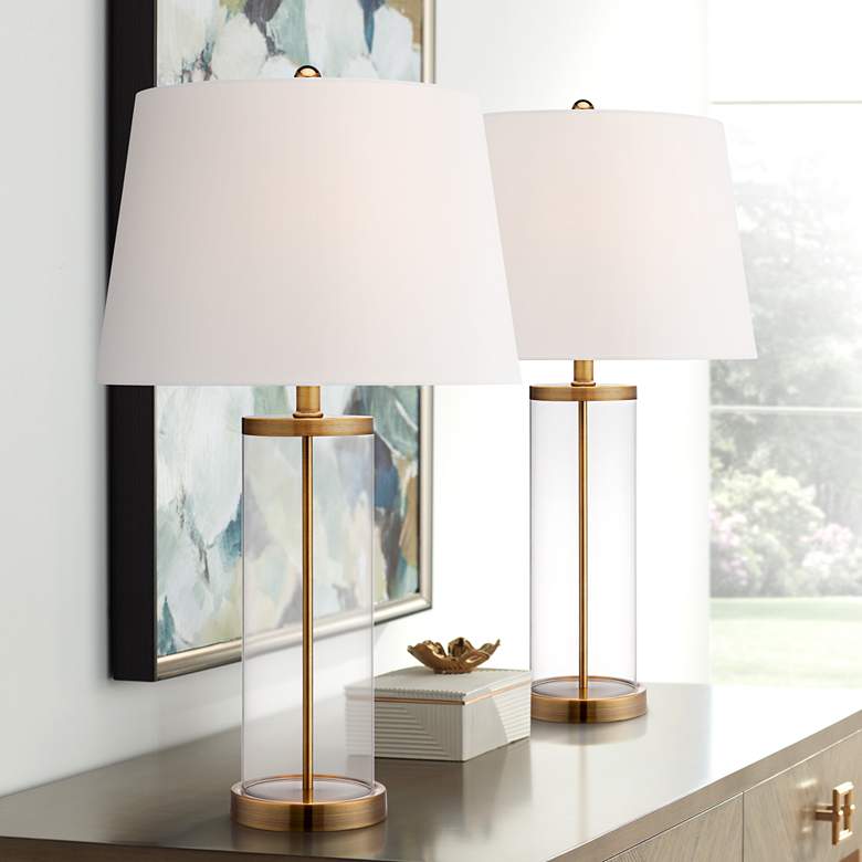 Image 1 360 Lighting Glass and Gold Cylinder Fillable Table Lamp Set of 2
