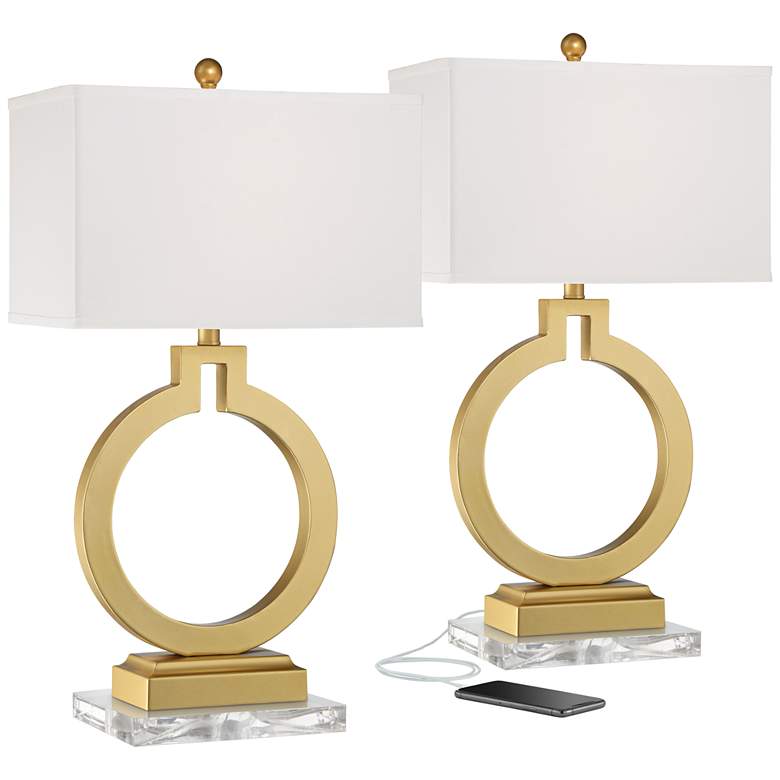 Image 1 360 Lighting Gold Ring USB Table Lamps Set of 2 with Clear Acrylic Risers