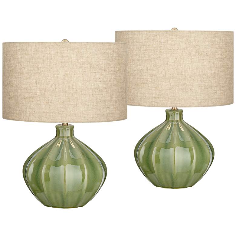 Image 2 360 Lighting Gordy 20 1/2 inch Green Ceramic Accent Table Lamps Set of 2
