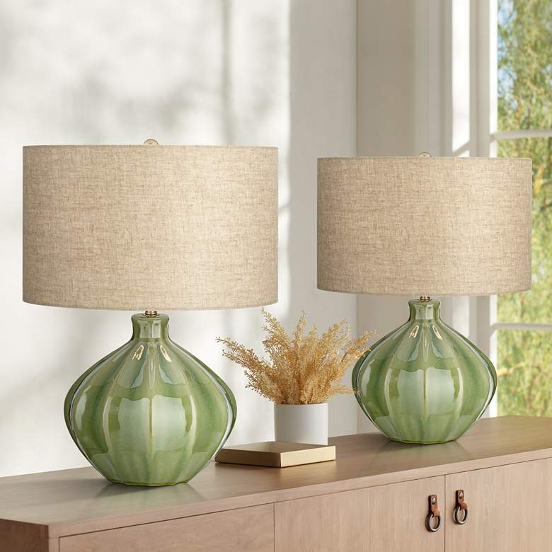 Image 1 360 Lighting Gordy 20 1/2 inch Green Ceramic Accent Table Lamps Set of 2