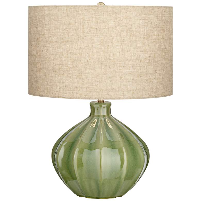 Image 2 360 Lighting Gordy 20 1/2 inch Green Ribbed Ceramic Table Lamp with Dimmer