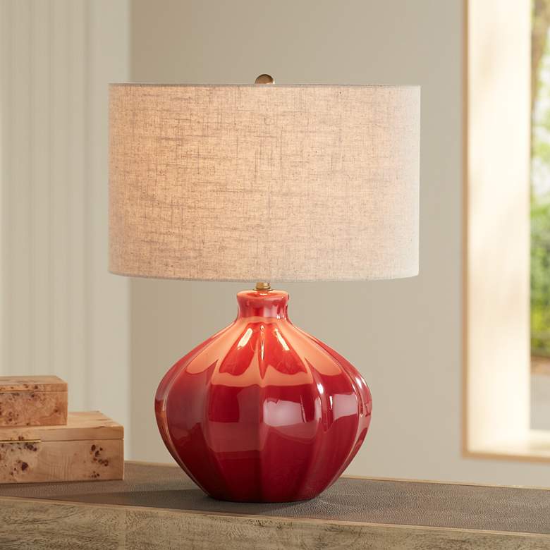 Image 1 360 Lighting Gordy 20 1/2" Mid-Century Modern Red Ceramic Table Lamp