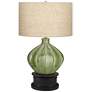 360 Lighting Gordy Green Ribbed Ceramic Table Lamp With Black Round Riser