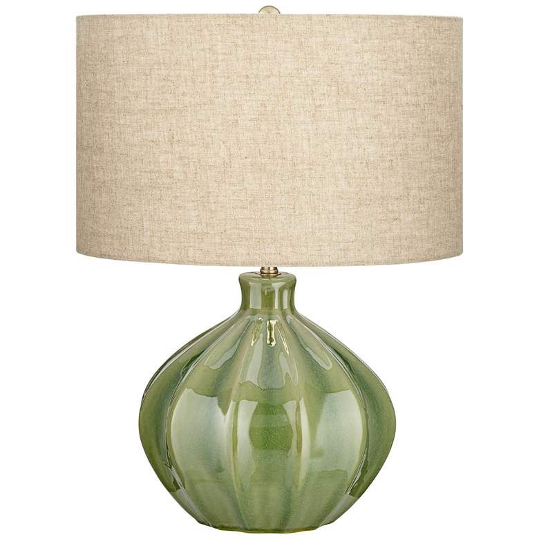 Image 7 360 Lighting Gordy Green Ribbed Ceramic Table Lamp With Black Round Riser more views