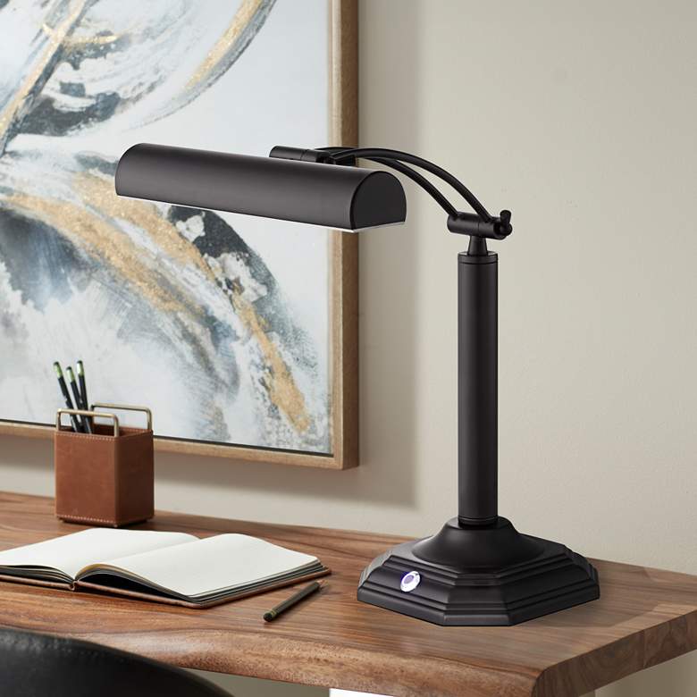 Image 1 360 Lighting Grady 16 1/2 inch Black Bronze LED Banker Piano Desk Lamp
