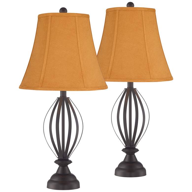 Image 1 360 Lighting Grant 26 1/2 inch Bronze and Rust Open Cage Lamps Set of 2
