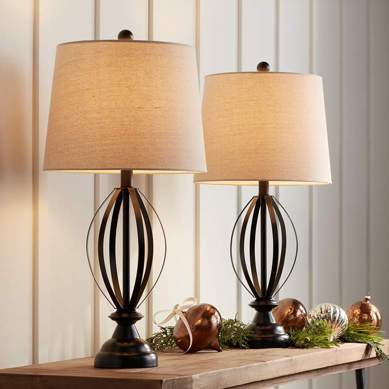 Image 1 360 Lighting Grant 26 1/2" Metal Open Cage Table Lamps Set of 2