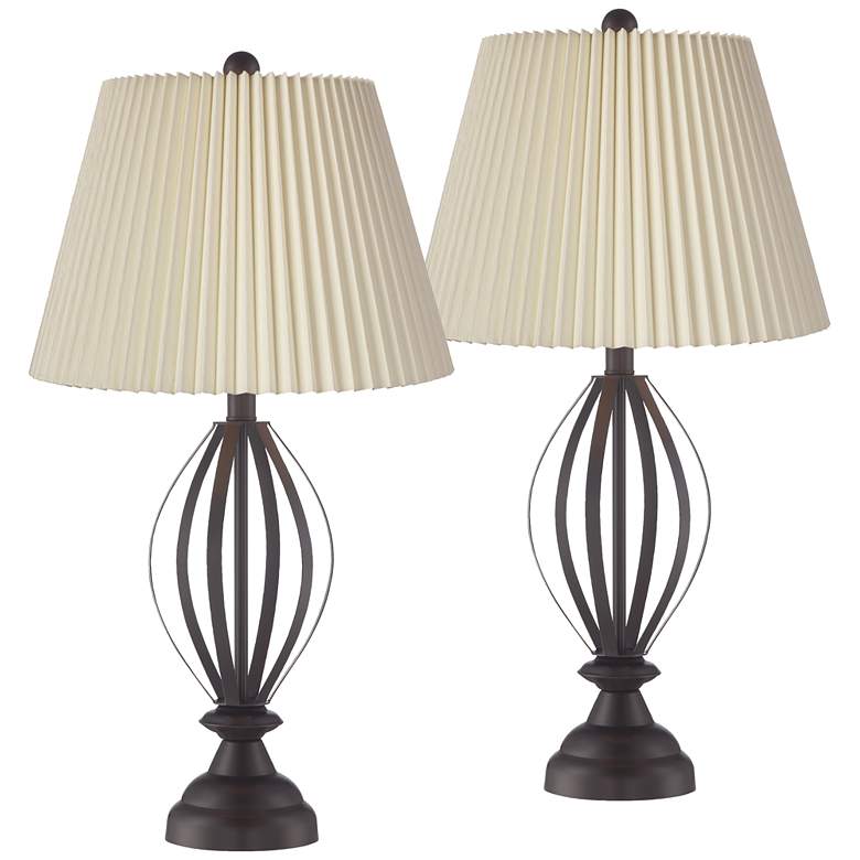 Image 1 360 Lighting Grant Open Cage Table Lamps with Linen Pleat Shades Set of 2