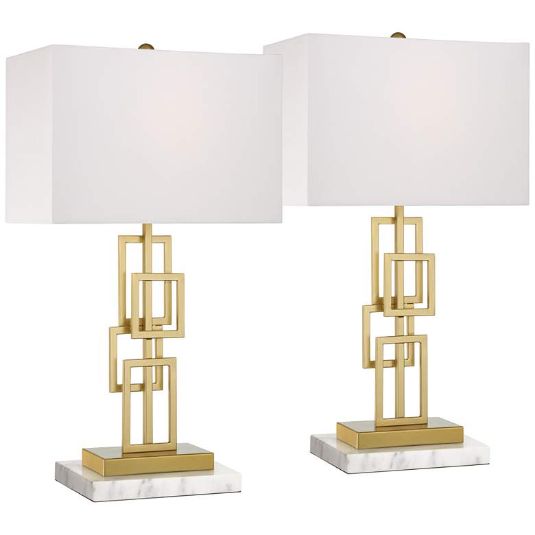 Image 1 360 Lighting Grid 26" Table Lamps with White Marble Risers Set of 2