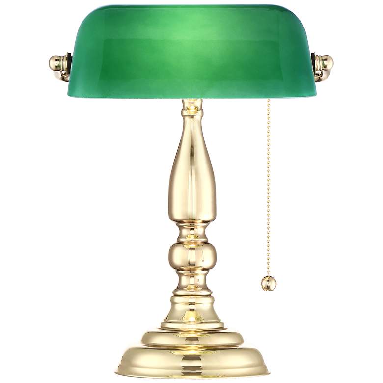 Image 6 360 Lighting Hammond 14 inch High Green Glass and Brass Bankers Table Lamp more views