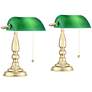2_360 Lighting Hammond 14" Polished Brass Bankers Desk Lamps Set of 2