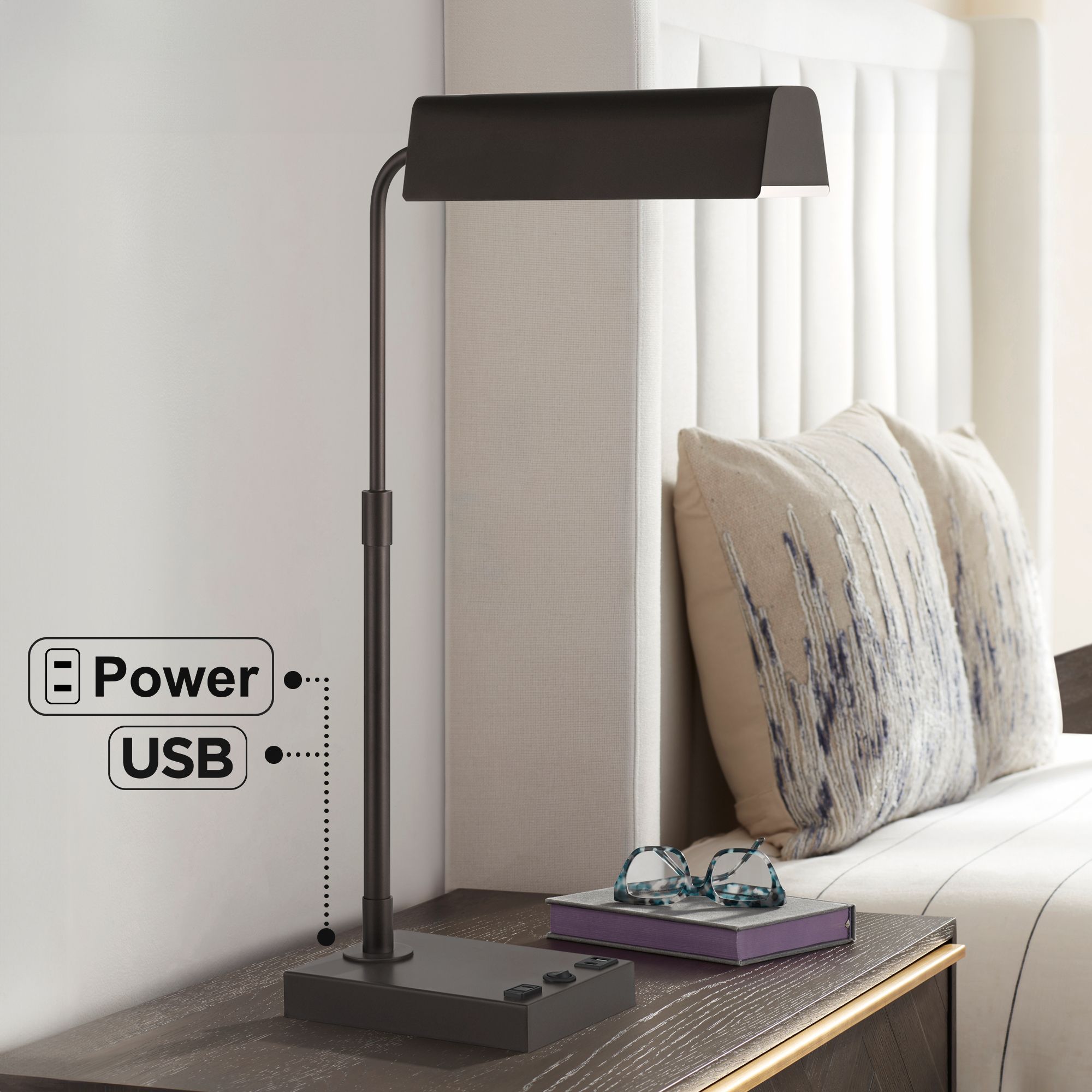 360 Lighting Harris 25 1/2" USB and Outlet Modern Pharmacy Desk Lamp