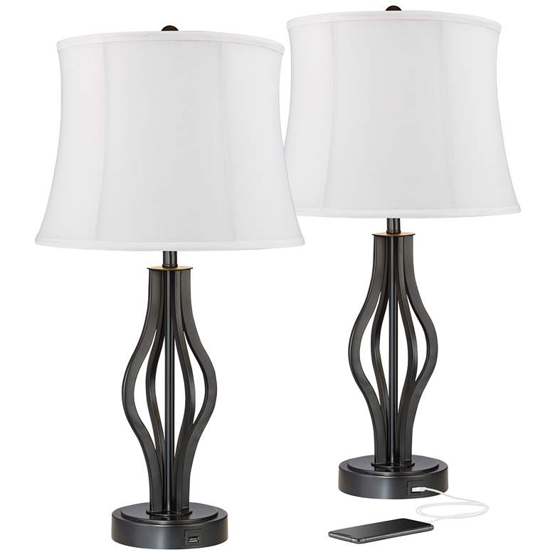 Image 1 360 Lighting Heather 25 3/4" Iron and White USB Table Lamps Set of 2