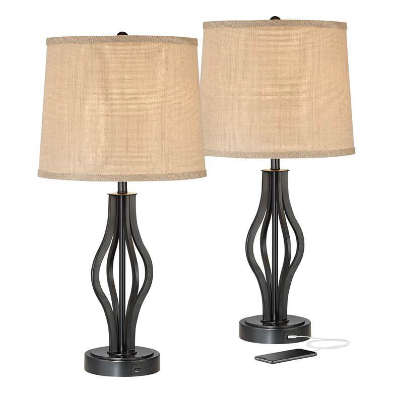 Image 2 360 Lighting Heather 25 3/4" Iron Table Lamps with USB Ports Set of 2