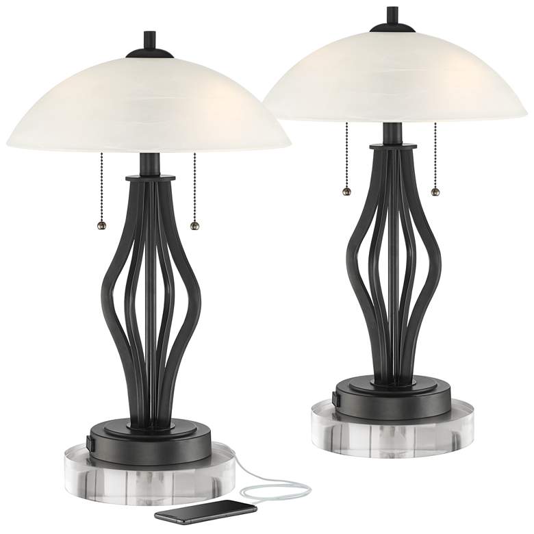 Image 1 360 Lighting Heather Open Metal Outlet USB Lamps with Round Acrylic Risers