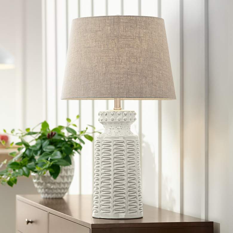 Image 1 360 Lighting Helene 26 inch Cream White Ceramic Table Lamp with Dimmer