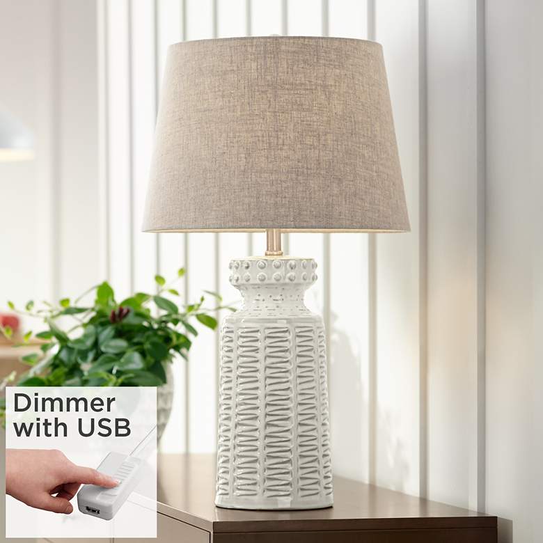 Image 1 360 Lighting Helene 26" Cream White Ceramic Table Lamp with USB Dimmer