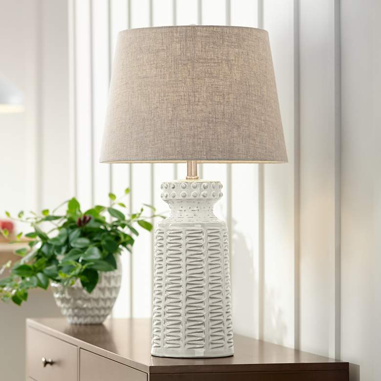 Image 2 360 Lighting Helene 26" Cream White Ceramic Table Lamp with USB Dimmer