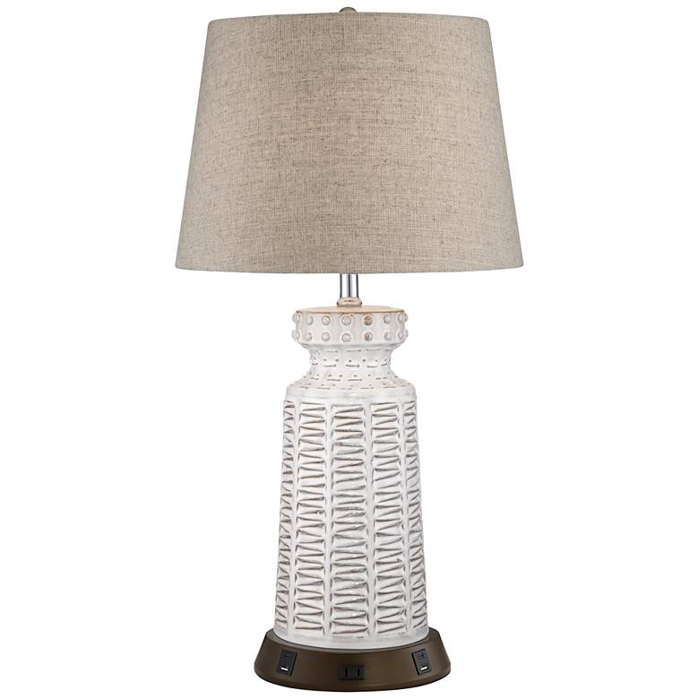 Image 2 360 Lighting Helene White Ceramic Table Lamp with USB Workstation Base