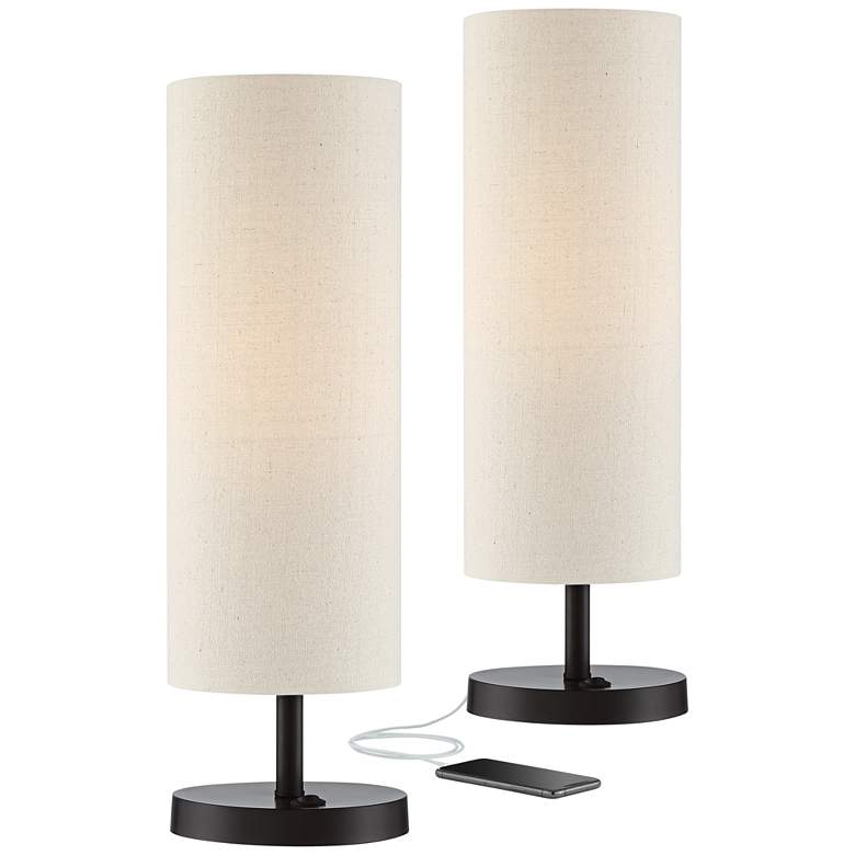 Image 2 360 Lighting Heyburn 20 inch Black-Bronze Outlet USB Table Lamps Set of 2