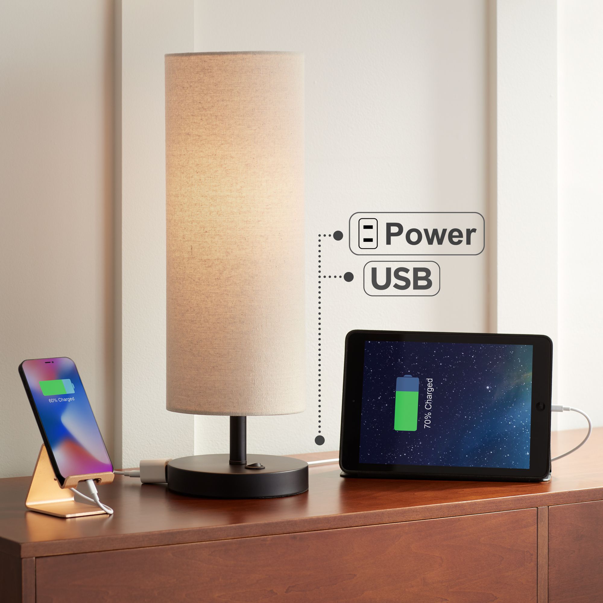 360 Lighting Heyburn 20" High Bronze Outlet and USB Table Lamp