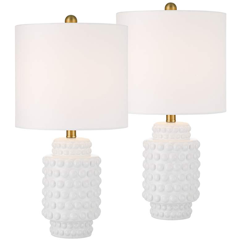 Image 3 360 Lighting Hobnail 22 1/2" White Ceramic Modern Table Lamps Set of 2