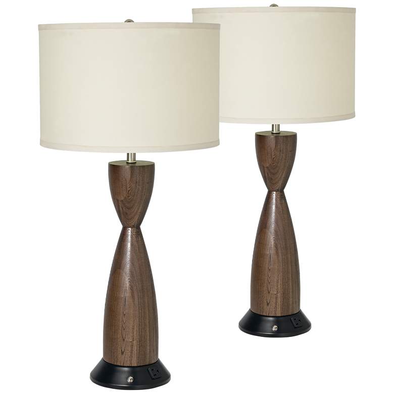 Image 1 360 Lighting Hourglass Table Lamps with Charging Outlet Set of 2
